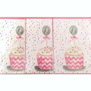 3 Handmade Greeting Cards Blank Envelopes Cupcake Birthday Confetti Glitter Pink
